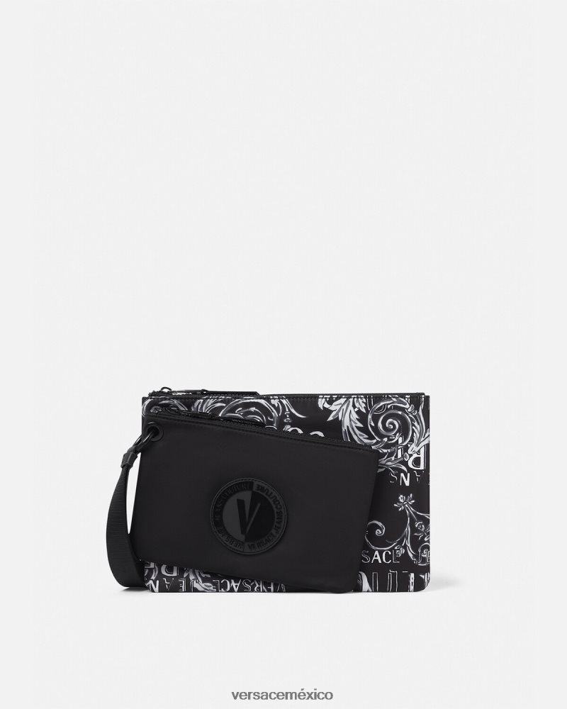Versace bolso de mano Couture con doble logo y emblema en V negro y gris accesorios hombres 84626J2496