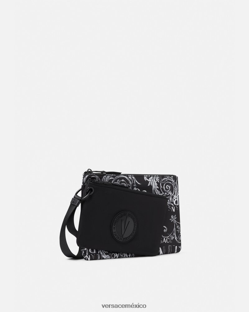 Versace bolso de mano Couture con doble logo y emblema en V negro y gris accesorios hombres 84626J2496