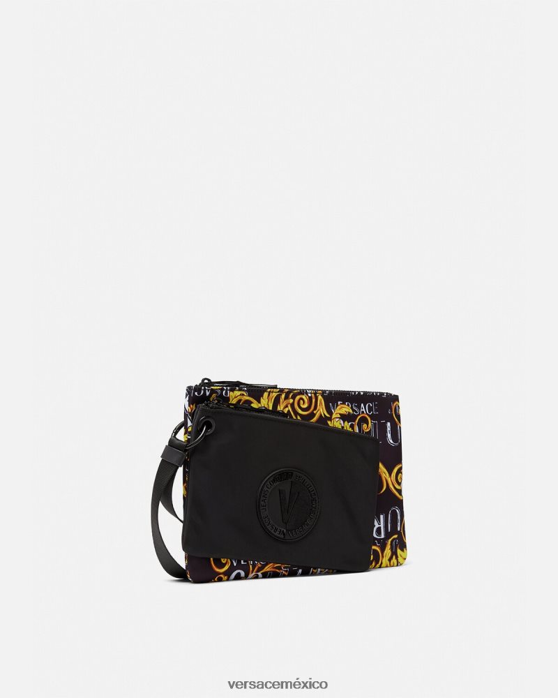 Versace bolso de mano Couture con doble logo y emblema en V oro negro accesorios hombres 84626J2497