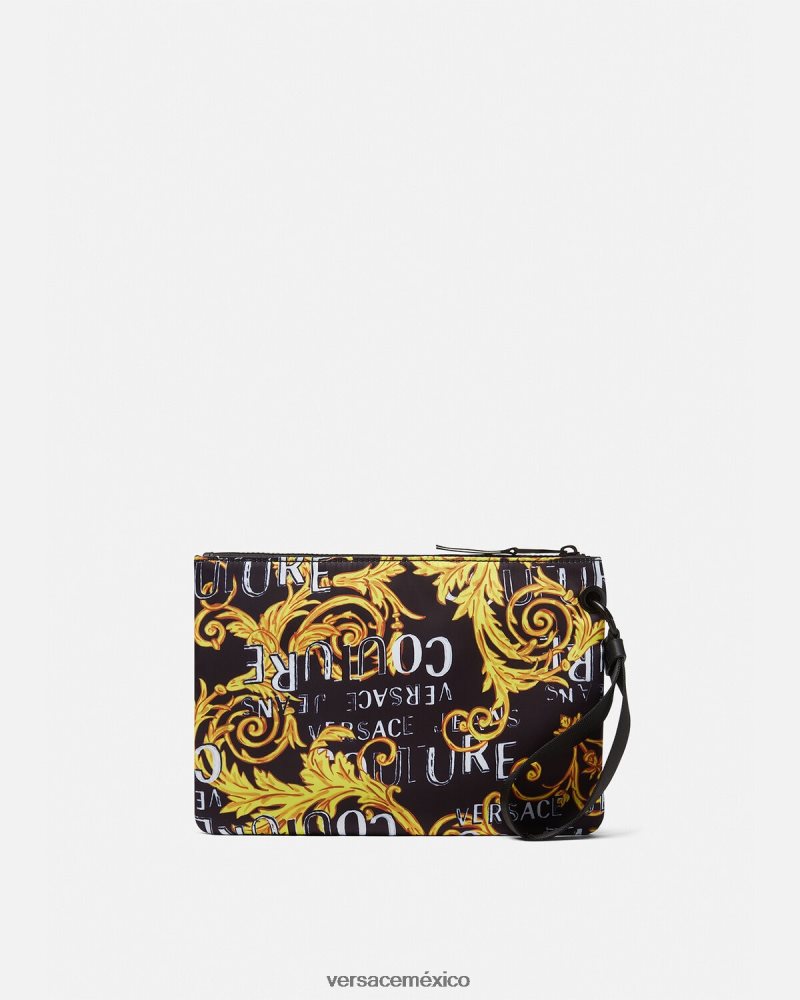 Versace bolso de mano Couture con doble logo y emblema en V oro negro accesorios hombres 84626J2497