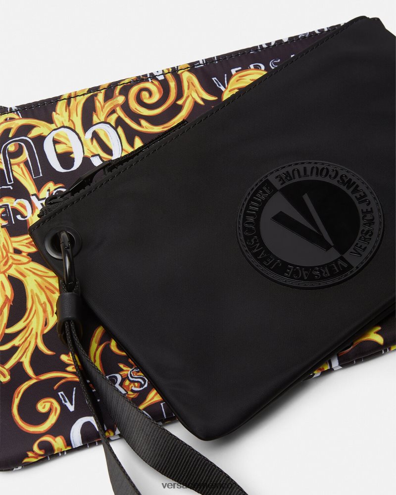 Versace bolso de mano Couture con doble logo y emblema en V oro negro accesorios hombres 84626J2497