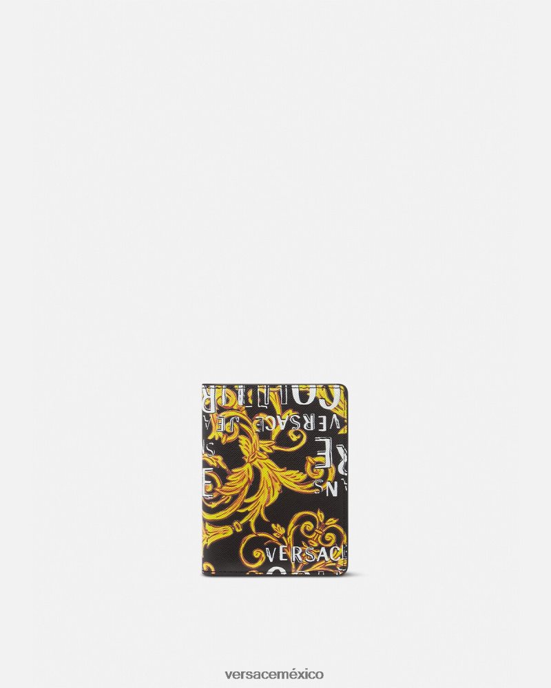 Versace cartera plegable alta con logo Couture oro negro accesorios hombres 84626J2519