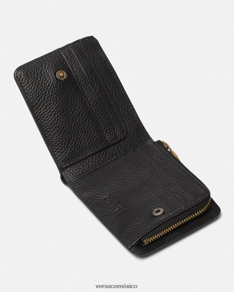 Versace cartera plegable con logo y broche negro accesorios hombres 84626J2474