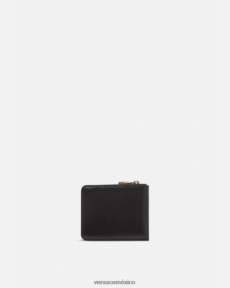 Versace cartera plegable con logo y broche negro accesorios hombres 84626J2474