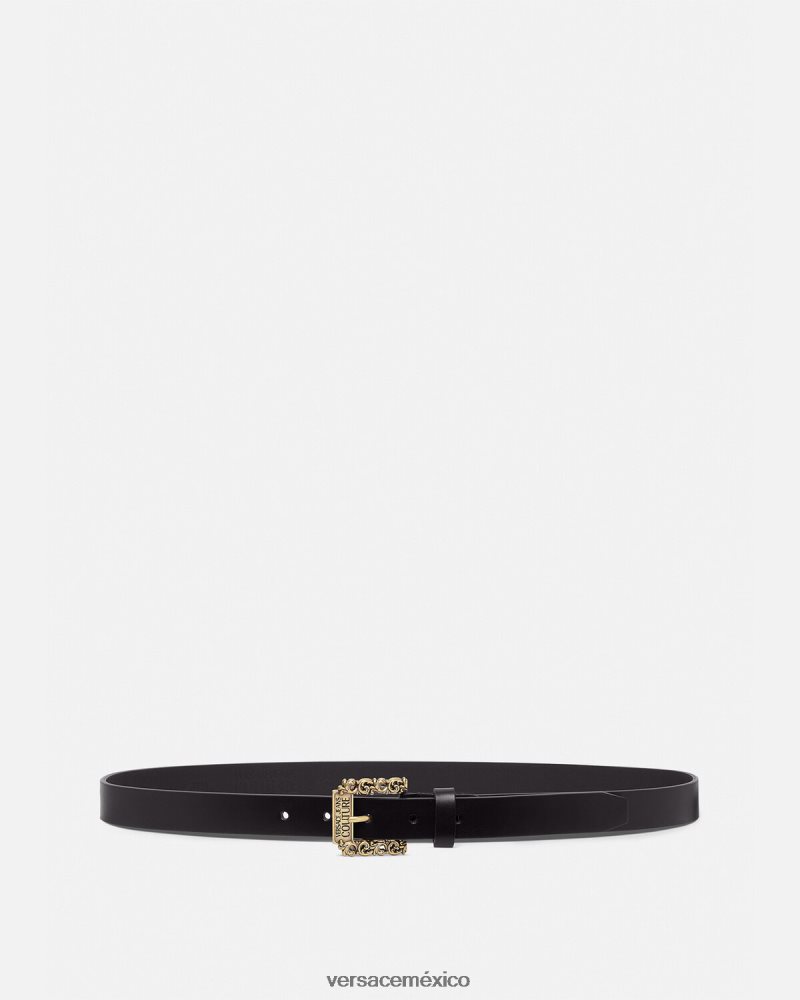Versace cinturón barroco de átomos delgados negro accesorios hombres 84626J2482