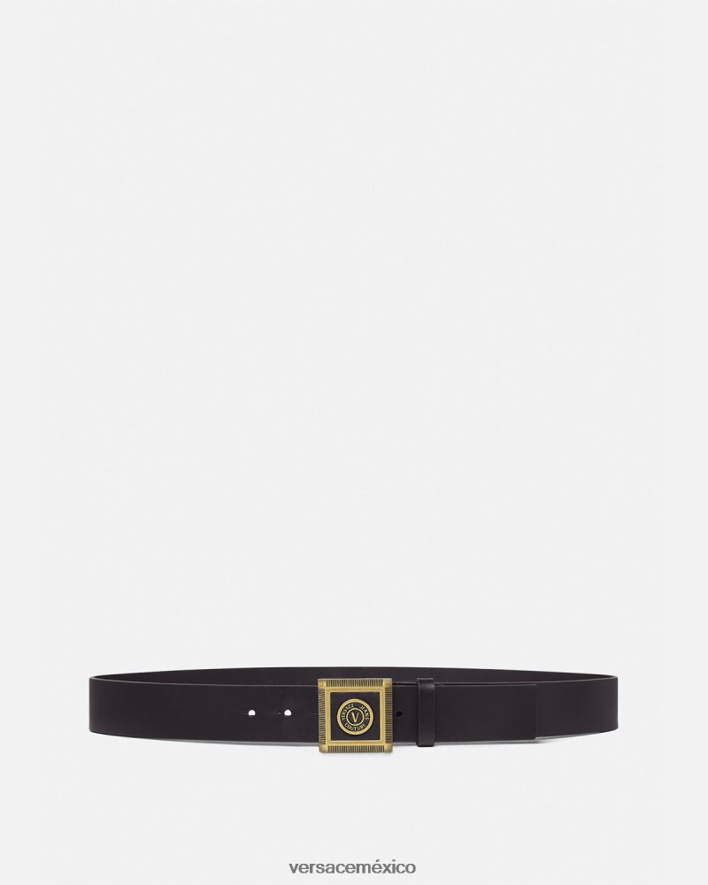 Versace cinturón con emblema en V oro negro accesorios hombres 84626J2504