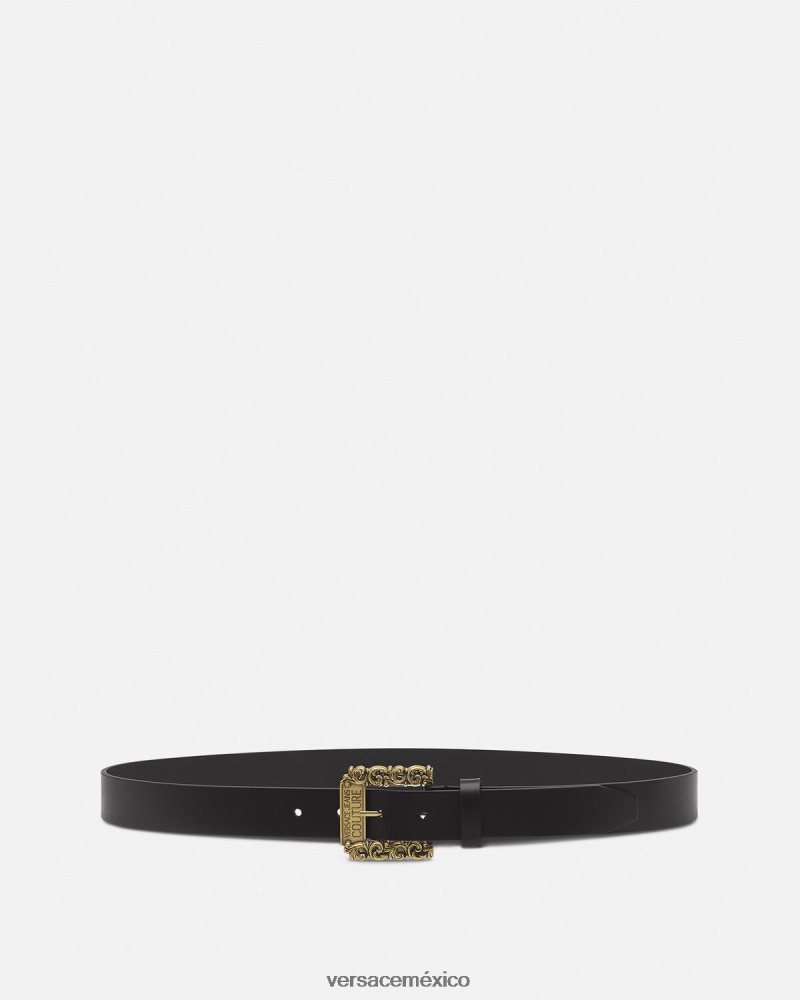 Versace cinturón con hebilla barroca oro negro accesorios hombres 84626J2485
