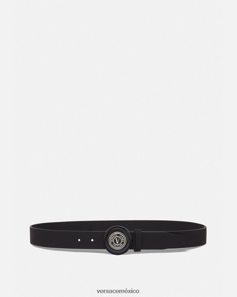 Versace cinturón con hebilla redonda y emblema en V negro accesorios hombres 84626J2483