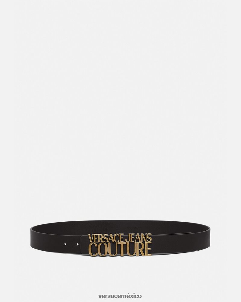 Versace cinturón con logo y letras oro negro accesorios hombres 84626J2478
