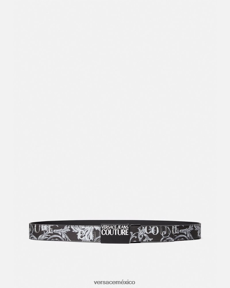 Versace cinturón de alta costura con logo reversible negro y gris accesorios hombres 84626J2507