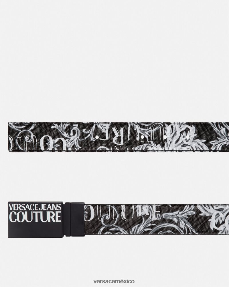 Versace cinturón de alta costura con logo reversible negro y gris accesorios hombres 84626J2507