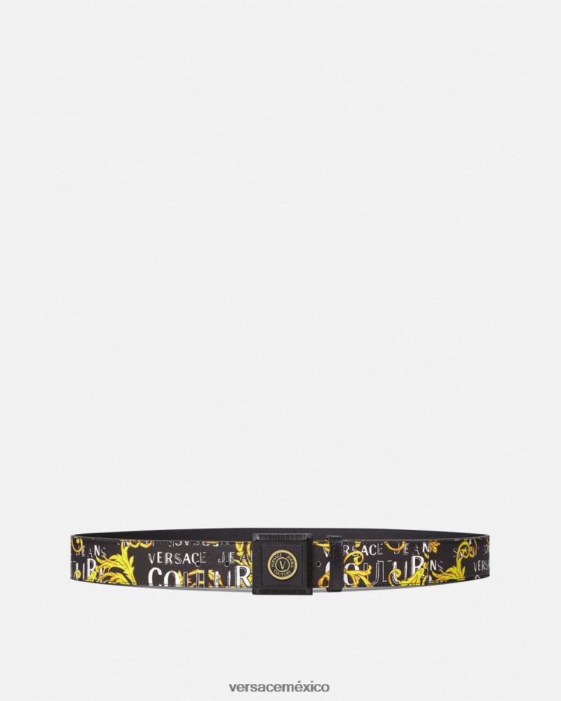 Versace cinturón de alta costura con logo y emblema en V oro negro accesorios hombres 84626J2503