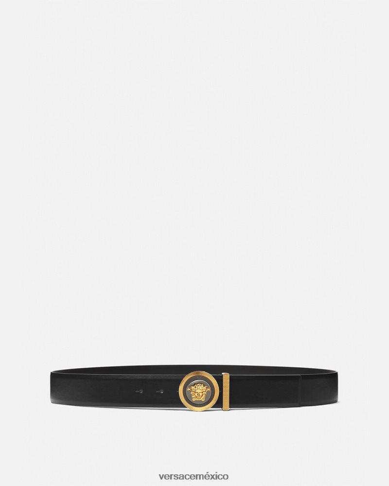 Versace cinturón de cuero con Medusa Biggie esmaltada oro negro accesorios hombres 84626J1608
