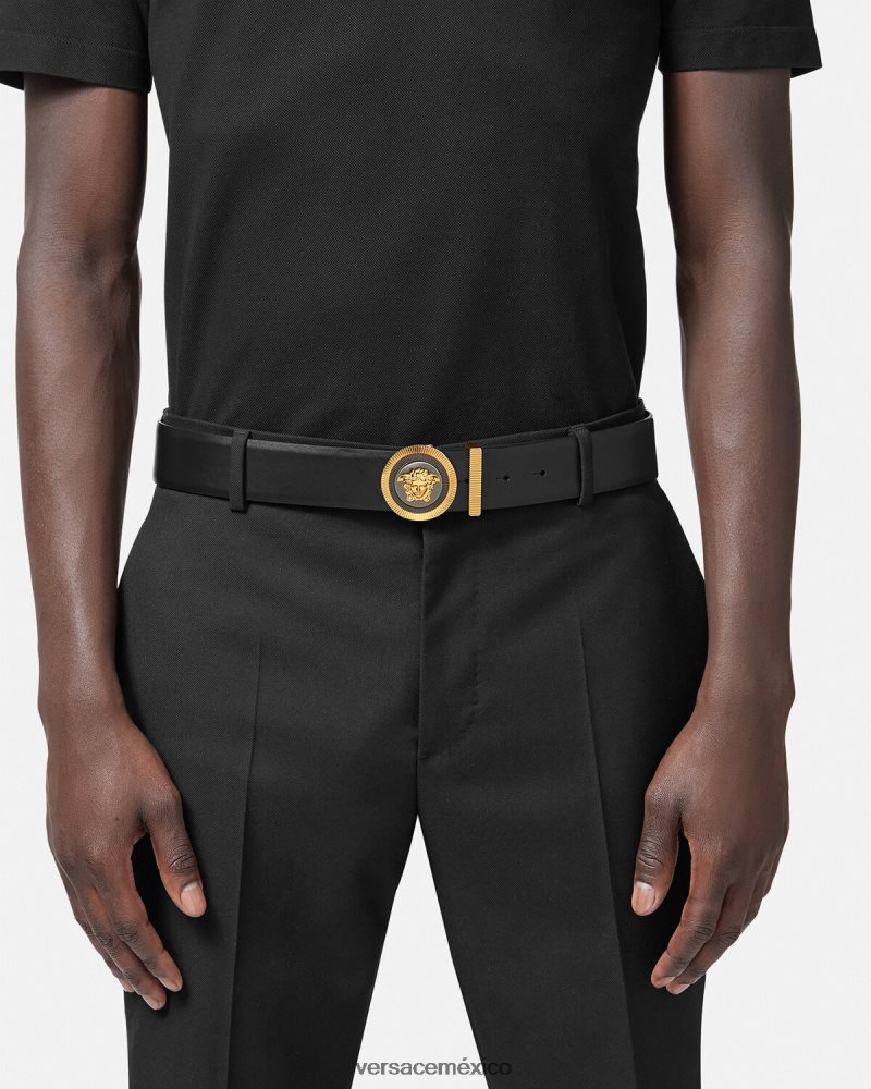 Versace cinturón de cuero con Medusa Biggie esmaltada oro negro accesorios hombres 84626J1608