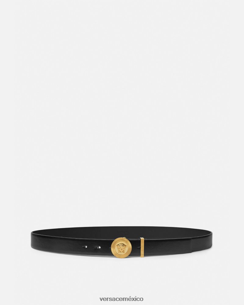 Versace cinturón de cuero con medusa biggie negro accesorios hombres 84626J1609