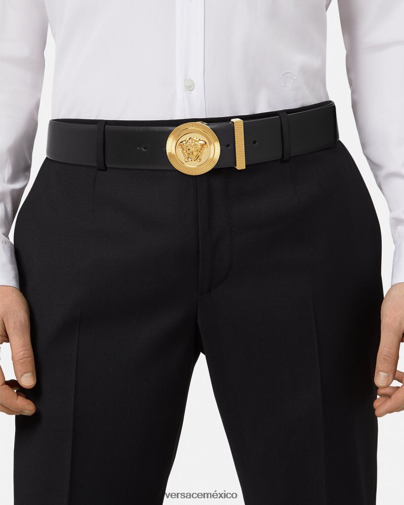 Versace cinturón de cuero con medusa biggie negro accesorios hombres 84626J1611