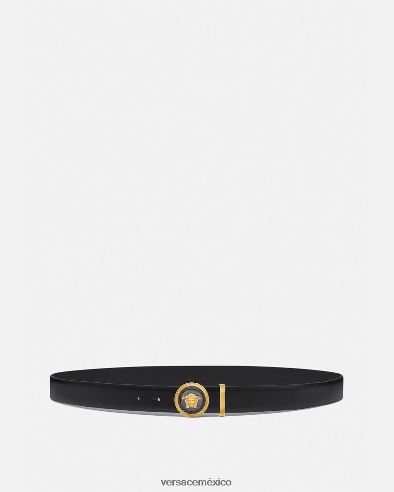Versace cinturón de cuero con medusa biggie oro negro accesorios hombres 84626J1610