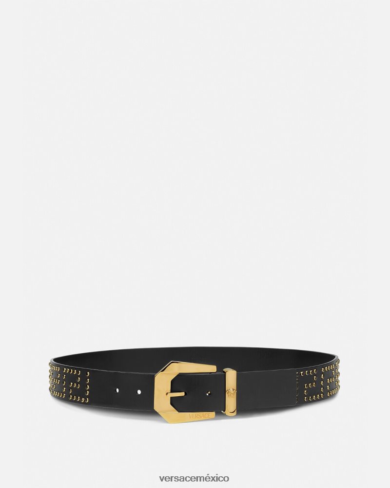 Versace cinturón de cuero con medusa y cristales negro accesorios hombres 84626J1624