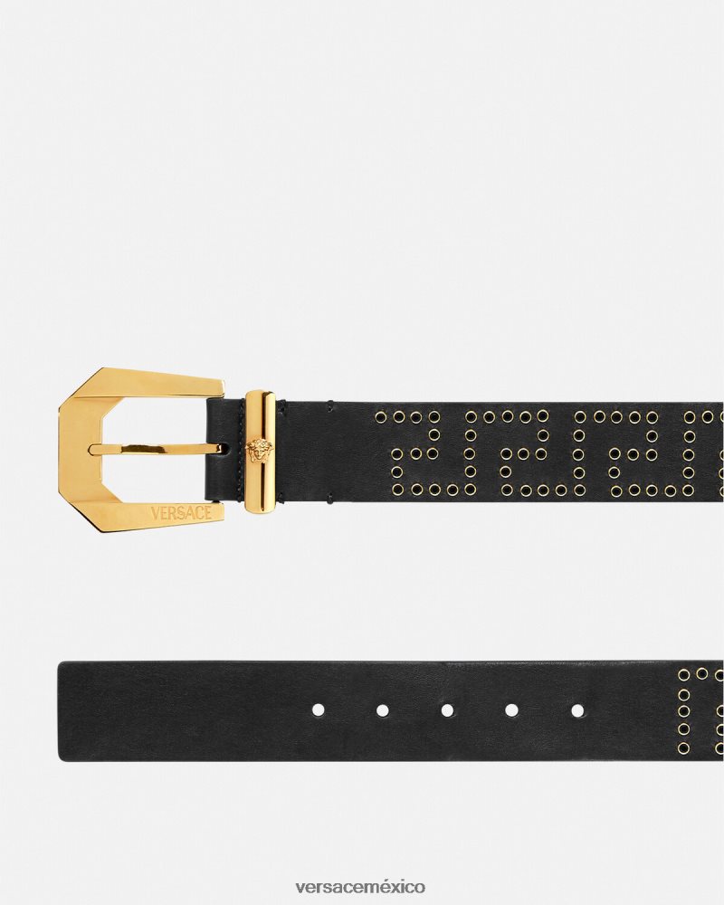 Versace cinturón de cuero con medusa y cristales negro accesorios hombres 84626J1624