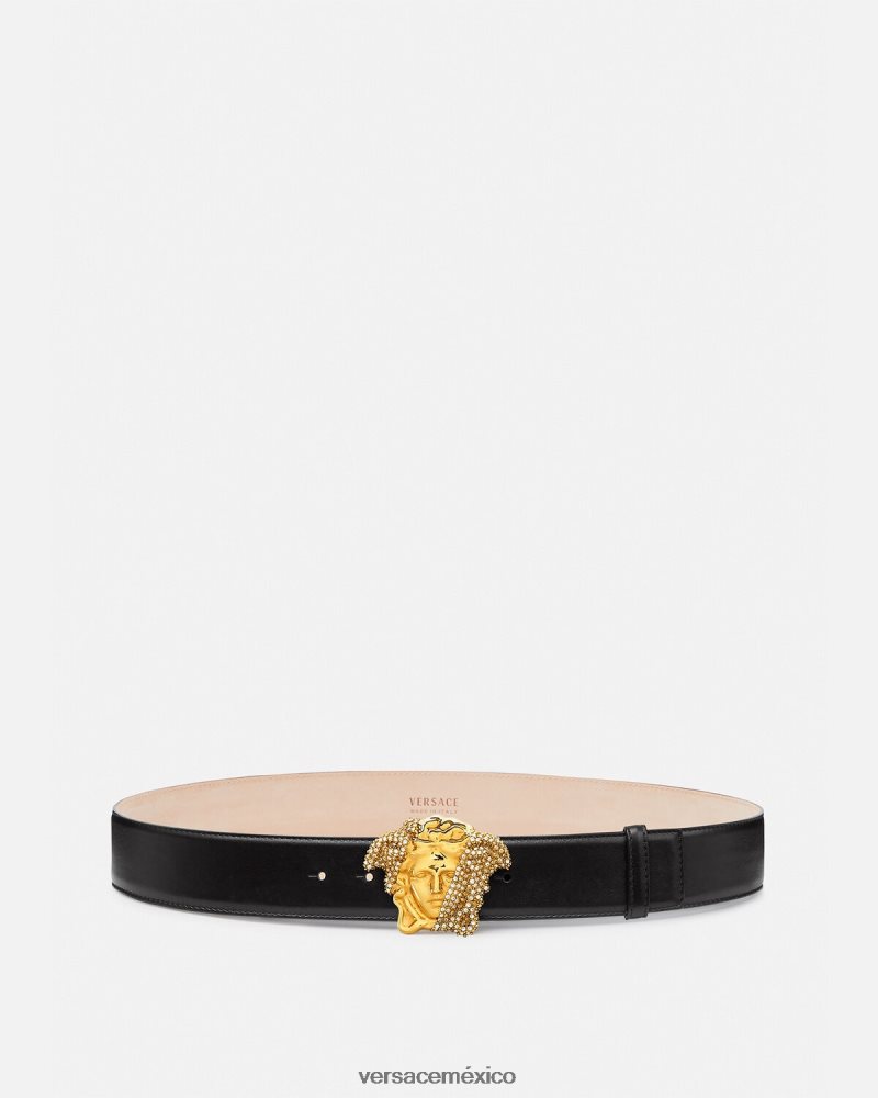 Versace cinturón de piel con cristales la medusa negro accesorios hombres 84626J1618