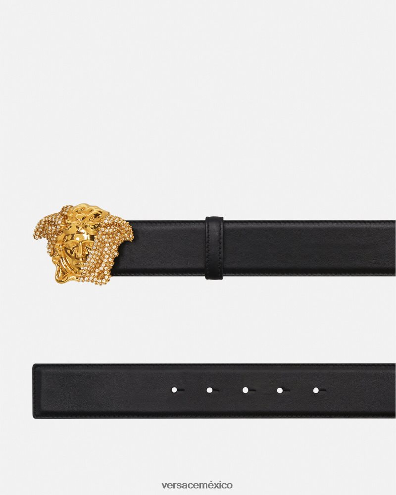 Versace cinturón de piel con cristales la medusa negro accesorios hombres 84626J1618