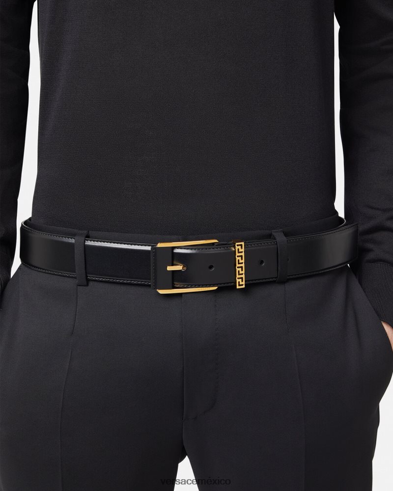 Versace cinturón de piel con detalle de Greca negro accesorios hombres 84626J1615