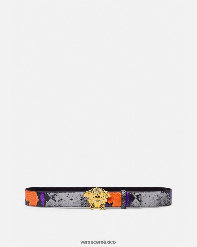 Versace cinturón de piel con estampado de Medusa y pitón multicolor accesorios hombres 84626J1631