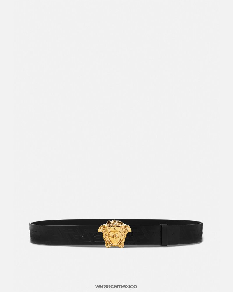 Versace cinturón de piel con greca de medusa negro accesorios hombres 84626J1623