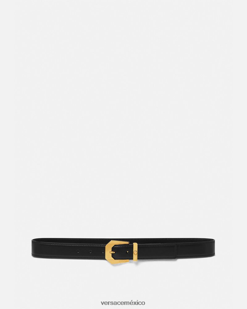 Versace cinturón de piel con medusa negro accesorios hombres 84626J1616