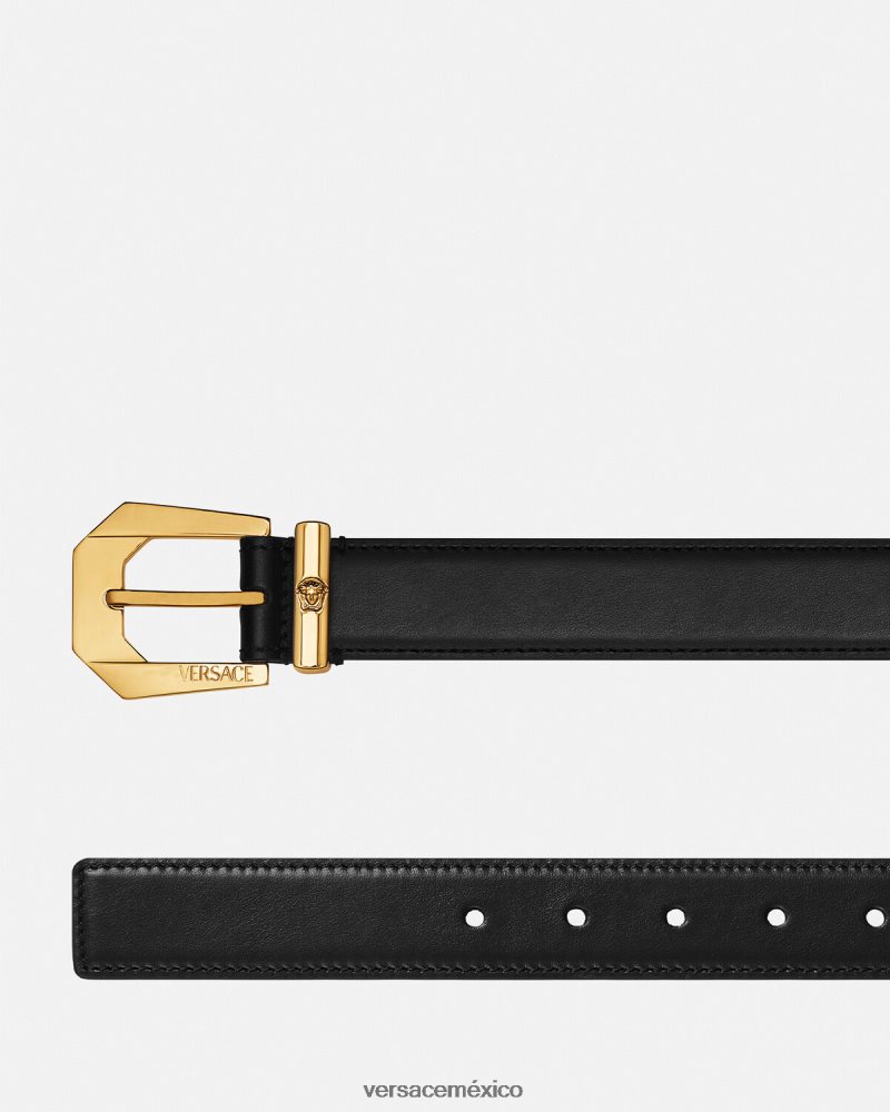 Versace cinturón de piel con medusa negro accesorios hombres 84626J1616
