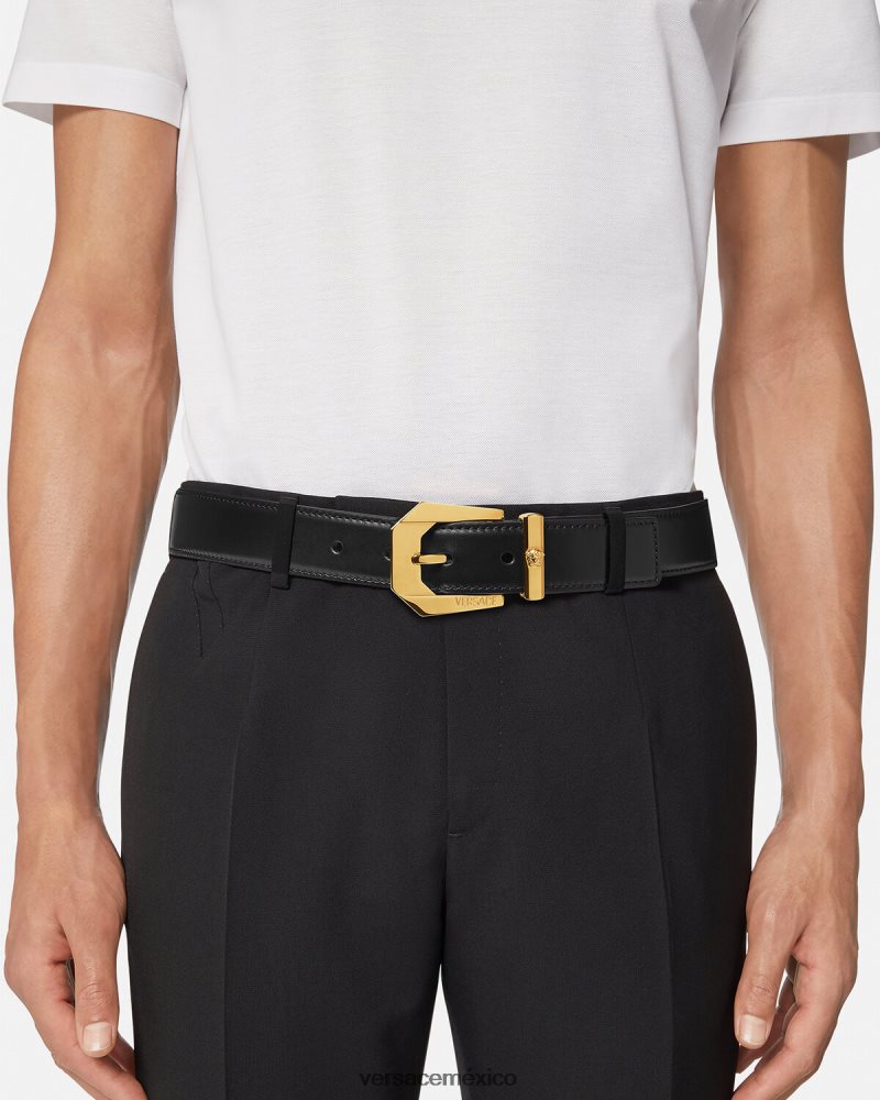 Versace cinturón de piel con medusa negro accesorios hombres 84626J1616