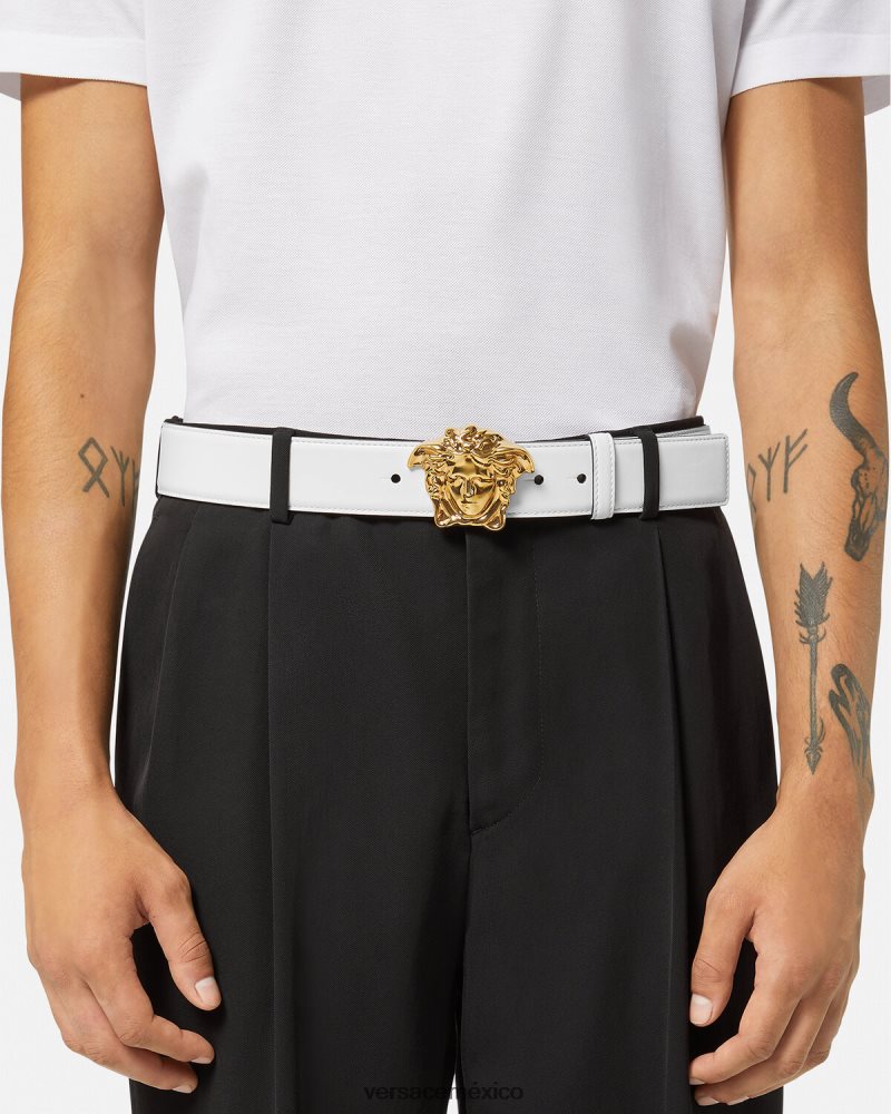 Versace cinturón de piel de medusa Oro blanco accesorios hombres 84626J1622