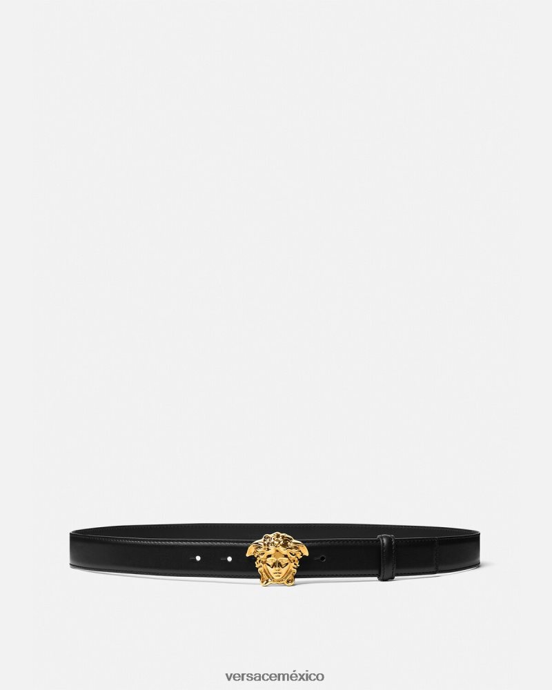 Versace cinturón de piel de medusa negro accesorios hombres 84626J1619