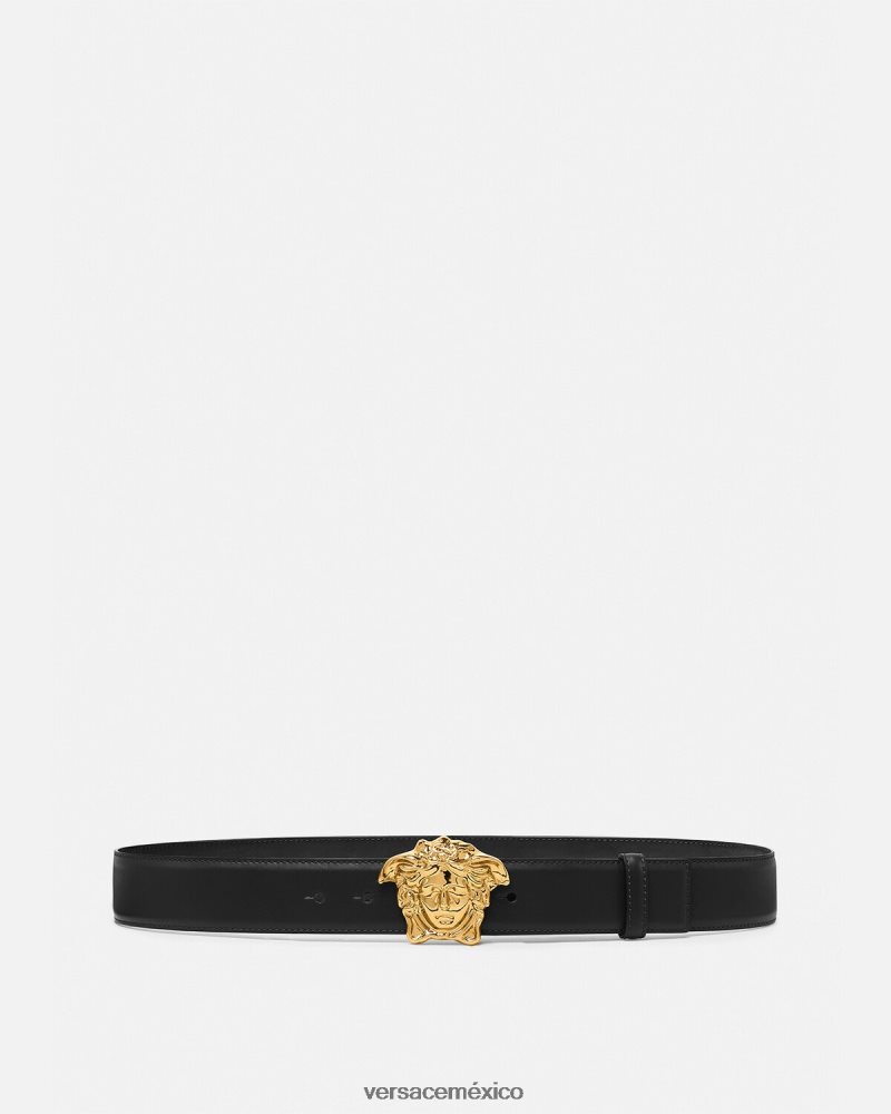 Versace cinturón de piel de medusa negro accesorios hombres 84626J1620