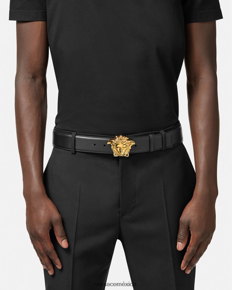 Versace cinturón de piel de medusa negro accesorios hombres 84626J1620