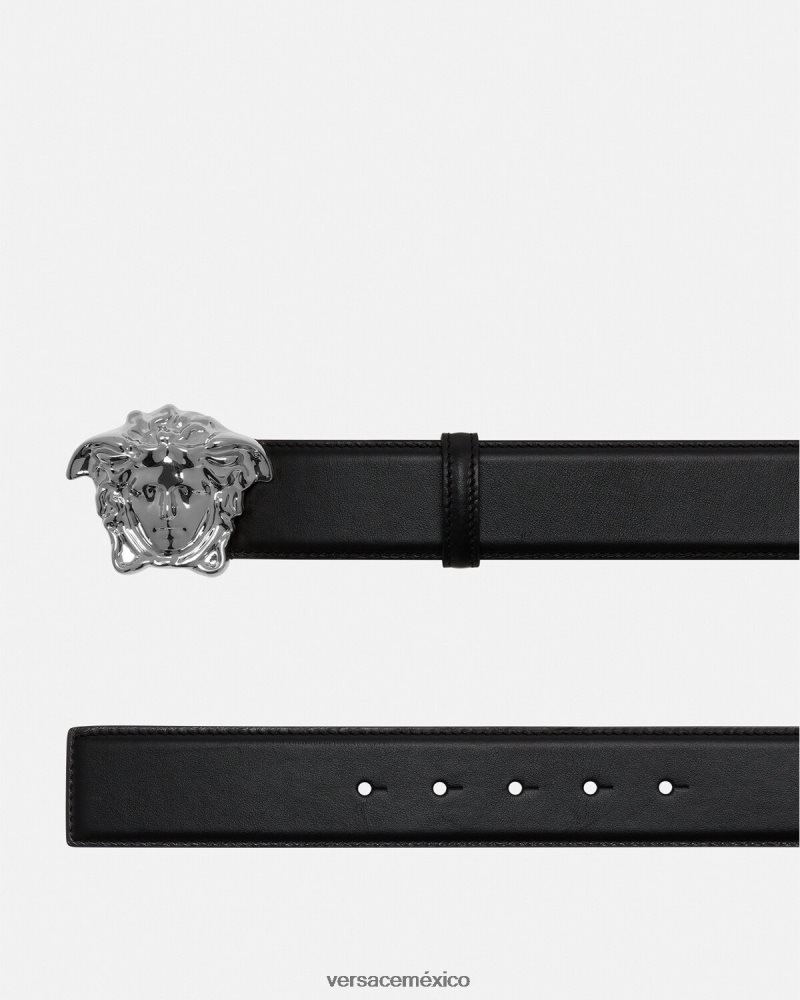Versace cinturón de piel de medusa negro accesorios hombres 84626J1621