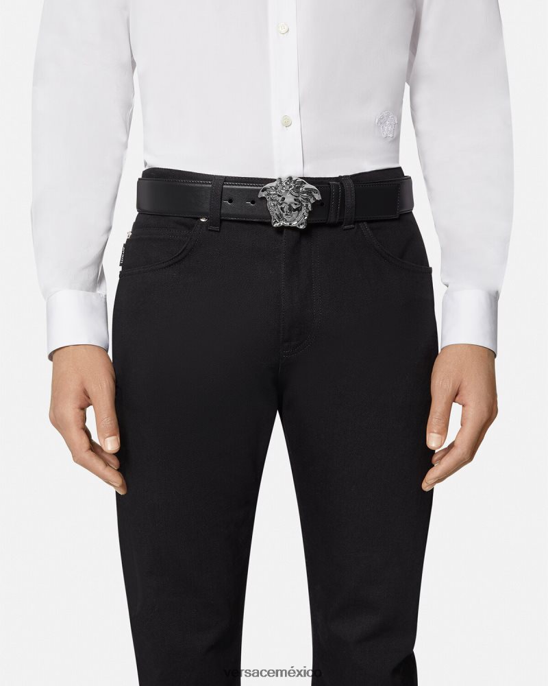 Versace cinturón de piel de medusa negro accesorios hombres 84626J1621