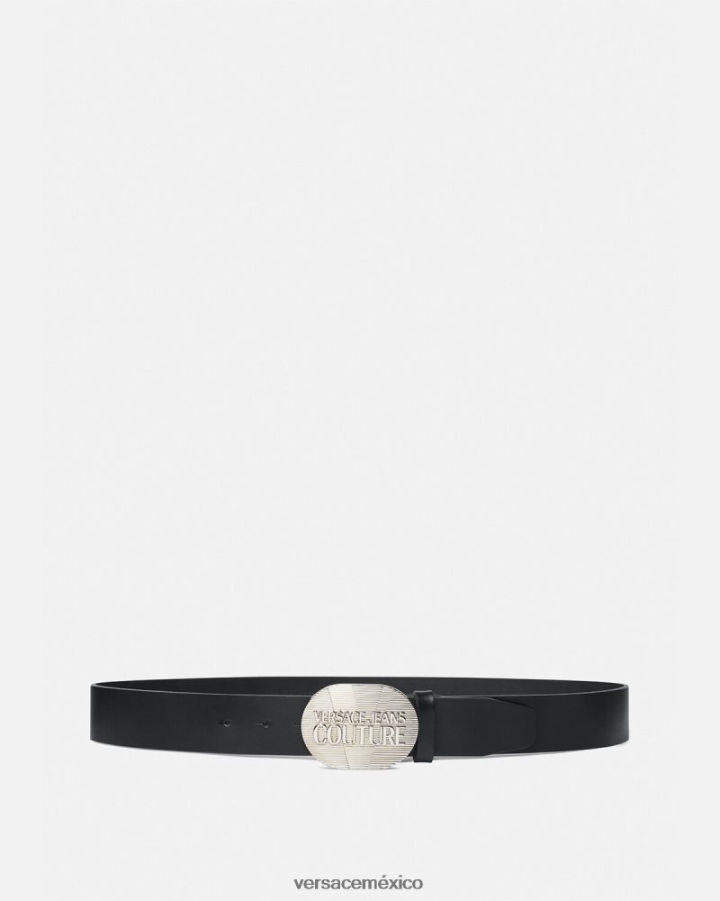 Versace cinturón de rodeo con logo negro y plata accesorios hombres 84626J2511