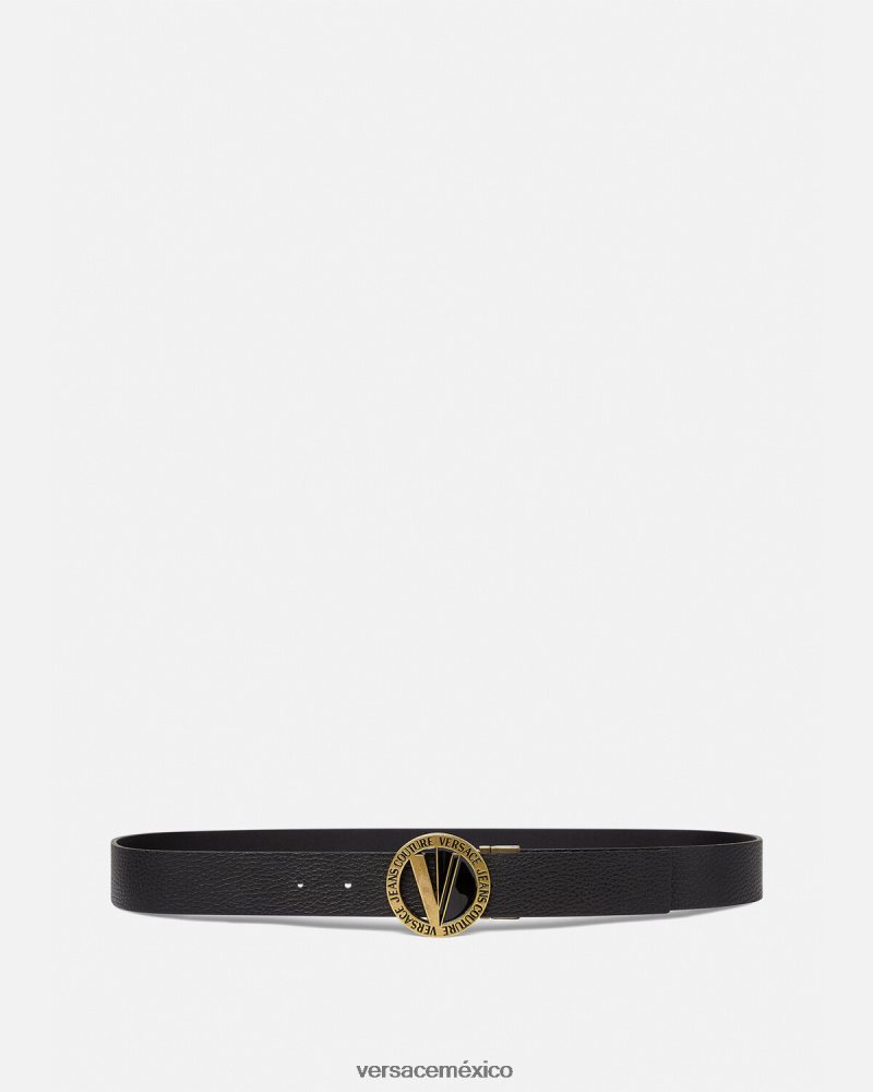 Versace cinturón redondo con emblema en V negro accesorios hombres 84626J2473