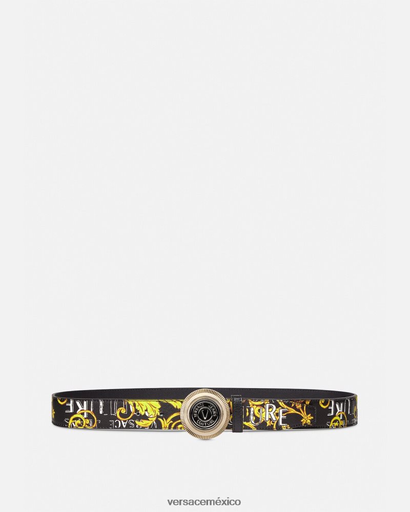 Versace cinturón redondo de alta costura con logo y emblema en V oro negro accesorios hombres 84626J2512