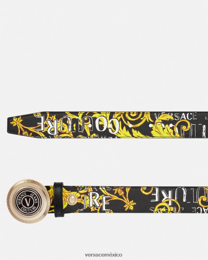 Versace cinturón redondo de alta costura con logo y emblema en V oro negro accesorios hombres 84626J2512