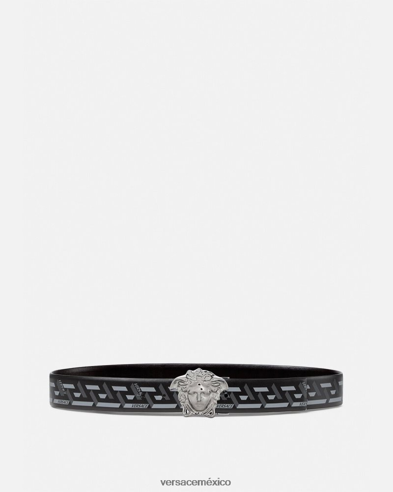 Versace cinturón reversible con medusa la greca negro y gris accesorios hombres 84626J1628