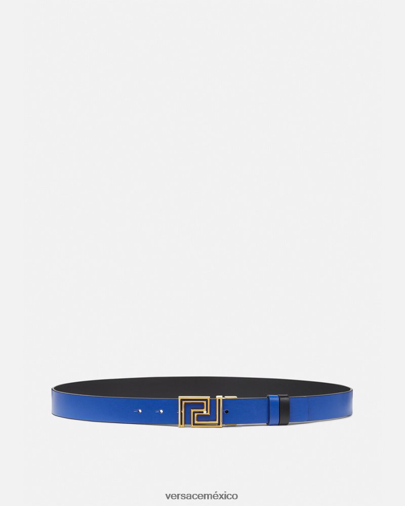 Versace cinturón reversible de piel con greca azul accesorios hombres 84626J1626