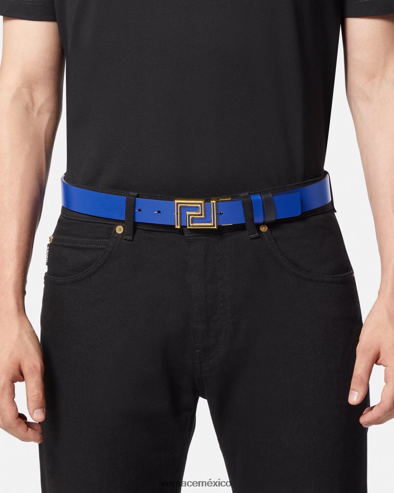 Versace cinturón reversible de piel con greca azul accesorios hombres 84626J1626