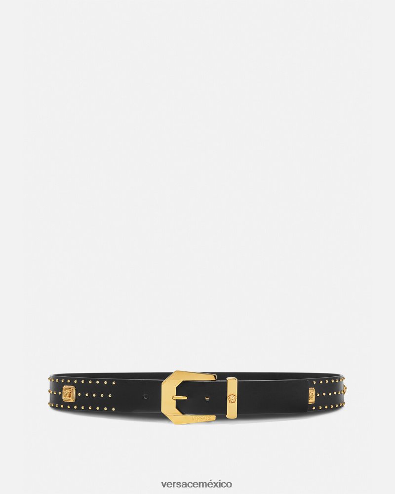 Versace cinturón tradicional de piel con tachuelas y Medusa negro accesorios hombres 84626J1625