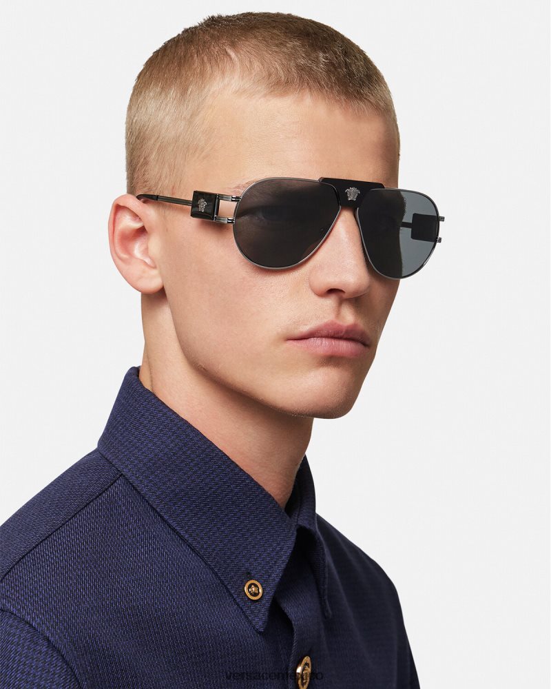Versace gafas de sol de aviador de proyecto especial negro accesorios hombres 84626J1668