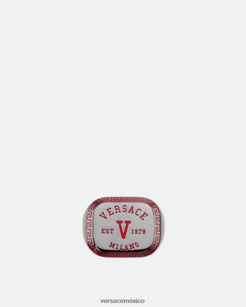 Versace anillo con logo universitario metálico y rojo accesorios hombres 84626J1698