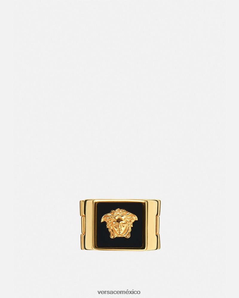 Versace anillo con medusa esmaltada oro negro accesorios hombres 84626J1697