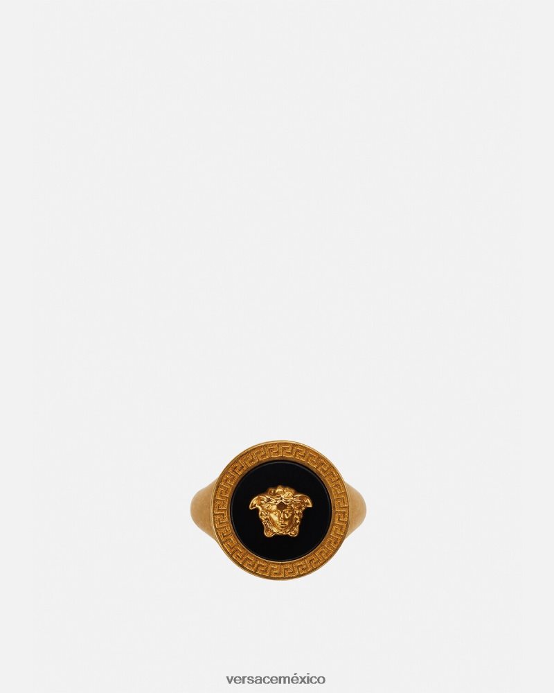 Versace anillo de medusa esmaltado oro negro accesorios hombres 84626J1692