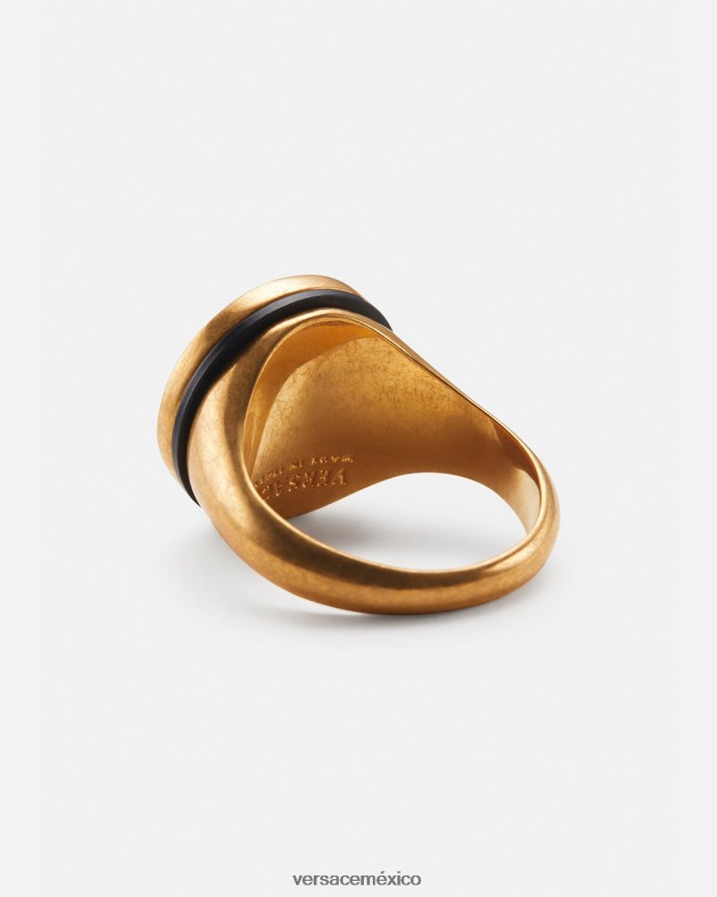 Versace anillo de medusa esmaltado oro negro accesorios hombres 84626J1692
